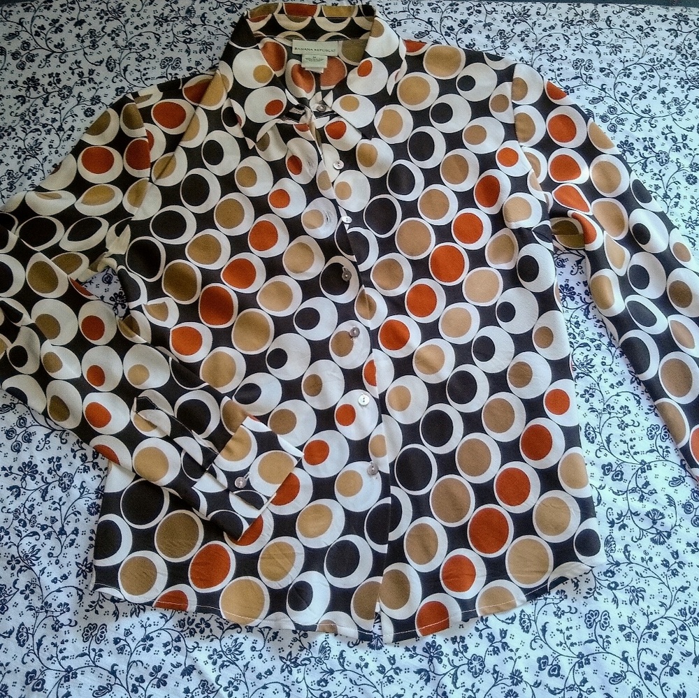 Banana Republic Long Sleeve Polka Dot Blouse in Brown, Orange, Cream